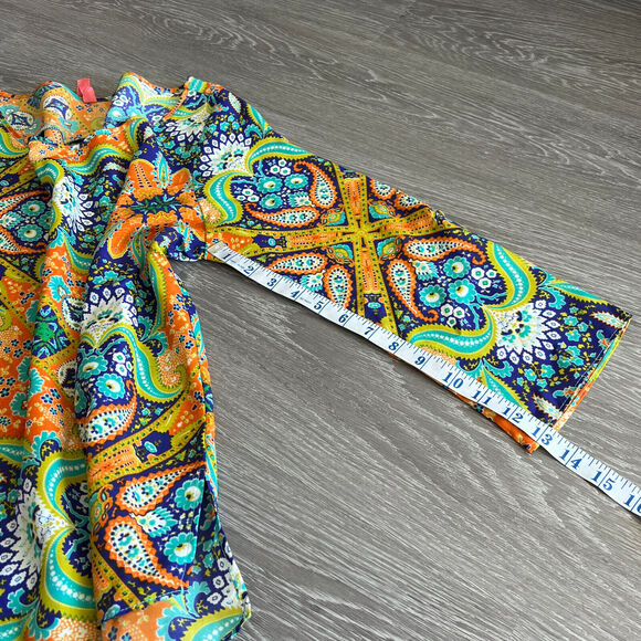 Eight Sixty Top Womens Medium Colorful Roll Up Sleeve Boho Hippie - Picture 6 of 14